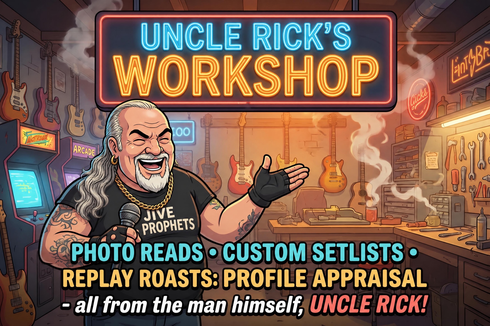 Uncle Rick's Workshop — photo reads, custom setlists, replay roasts, profile appraisal